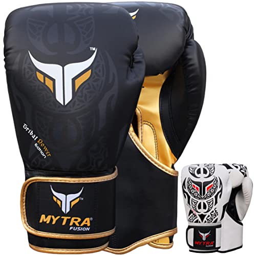 Mytra Fusion Boxhandschuhe 10oz 12oz 14oz 16oz MMA Box Handschuhe für das Training Punching Sparring Muay Thai Boxhandschuhe männer and Damen Kickbox Handschuhe (Black/Gold, 14-oz)
