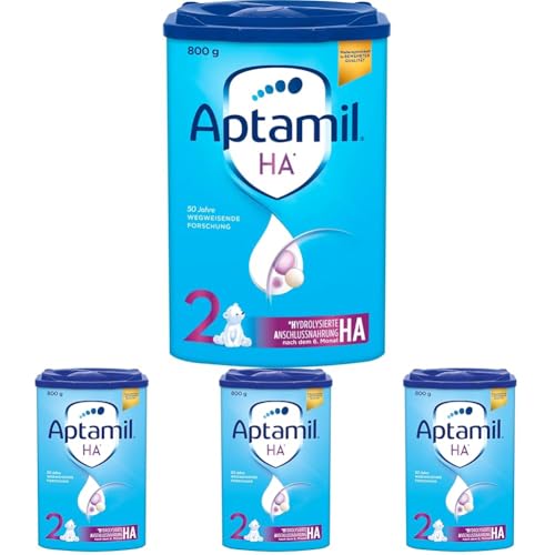 Aptamil HA 2 – Anschlussnahrung nach dem 6. Monat, Mit Omega 3 & 6, DHA, ARA & ALA, Nur Laktose, Ohne Palmöl, Babynahrung, Milchpulver, 1x 800g (Packung mit 4)