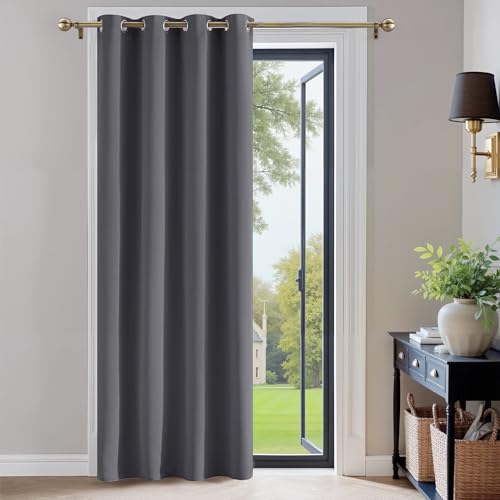 PONY DANCE Verdunkelungsvorhang Grau Thermovorhang Kälteschutz 1 Stück H 210 x B 132 cm Türvorhang Blickdicht Ösenschal Tür Gardinen Wohnzimmer Blackout Curtain