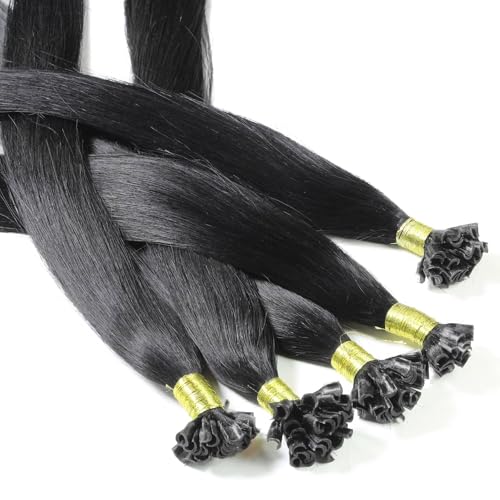 hair2heart Bonding Extensions Echthaar glatt 2/0 Schwarz - 25 Strähnen 0.5g 30cm, Echthaar Extensions für langanhaltende Haarverlängerung