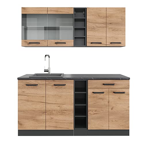 Vicco Singleküche R-Line, Goldkraft Eiche/Anthrazit, 160 cm ohne Arbeitsplatte