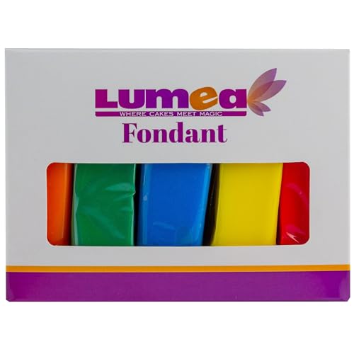 Dekozauber24 Fondant Multipack, 5 Farben, 100g Rollfondant pro Farbe, zum Dekorieren von Kuchen und Torten in orange, dunkelgrün, dunkelblau, gelb und rot (Essentials)