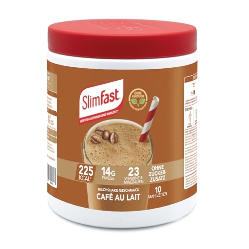 SlimFast Milchshake Pulver Café au Lait I Kalorienreduzierter Diät-Shake mit hohem Eiweißanteil I Diät-Pulver für eine gewichtskontrollierende Ernährung I Nur 225 Kalorien pro Protein-Shake I 365 g