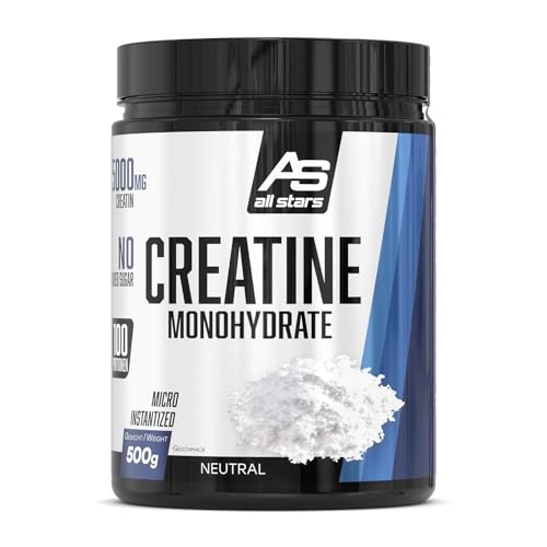ALL STARS Creatin Monohydrat Pulver hochdosiert 500g vegan - 100% Creatin Monohydrat 5000mg pro Tagesration, Ohne Zucker und künstliche Zusatzstoffe