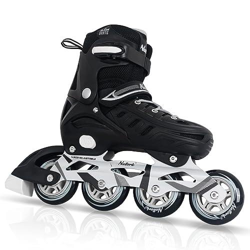Nattork Inliner für Kinder und Erwachsene, 4 Größen Verstellbare Inline Skates Herren Damen, Rollerblades Outdoor und Indoor Anfänger (Schwarz, X-Large (EU 37-41))