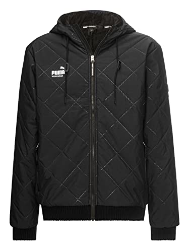 PUMA Workwear Winterjacke Herren mit Kapuze und Steppmuster - Warm gefüttert - Mit Kordelzug - Widerstandsfähige robuste Arbeitsjacke für Handwerk Produktion Logistik und Baugewerbe - Schwarz - L