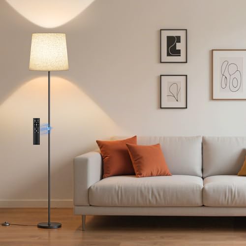 SIBRILLE LED Leselampe Stehlampe, 9W Stehlampe mit Fernbedienung&Fußschalter, 3000K-6000K Deckenfluter LED Stehleuchte für Wohnzimmer Schlafzimmer Büro,Höhe 159cm mit Leinen-Lampenschirm&LED-Lampen