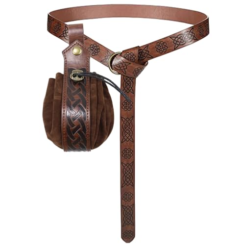 Halloween Nekromanten Anzug Mittelalter Kleidung Damen Mittelalterliche Kunstleder Tasche mit Kordelzug Halloween Kostüm Herren Halloween Cosplay Ritter Wikinger Kostüm-Outfits Mittelalter Gürtel