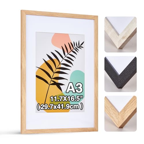 HOUSE DAY 1er Set Bilderrahmen A3 - Bilderrahmen 30x42cm holzrahmen,Plexiglas Posterrahmen，Collage Poster Rahmen, Moderner Poster Dokumentenrahmen, MDF Fotorahmen（Natur）