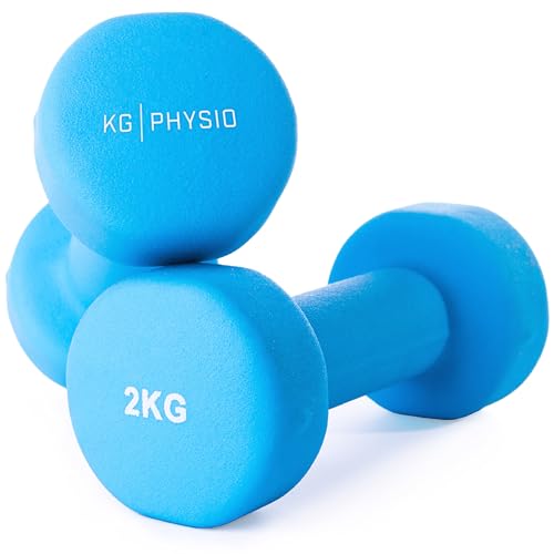 KG PHYSIO Neopren Hanteln Set - Inkl. Fitnessposter mit 32 Übungen, schweißabweisendes Kurzhanteln 2er Set aus Gusseisen, rutschfeste & griffige Fitness Gewichte für Frauen und Männer