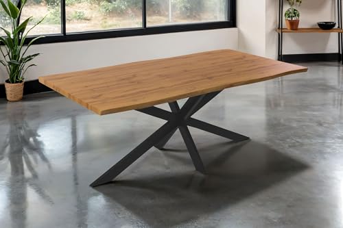 SAM Esstisch Josy | 200 x 100 cm | Holz Wildeiche-Optik | Spider-Gestell Metall schwarz | 40 mm Tischplatte mit Baumkante | Tisch für Esszimmer & Küche
