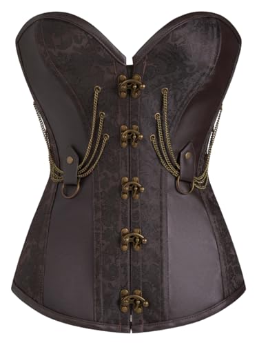 KUOSE Damen Vollbrust Faux Leder Steampunk Corsage Korsett Übergrößen S-6XL