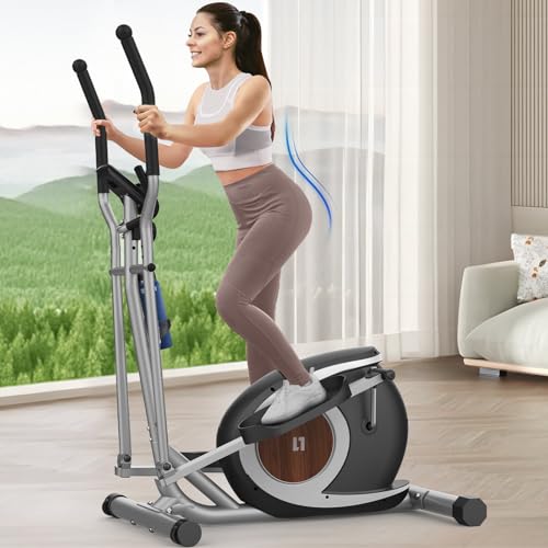 Crosstrainer für Zuhause, Magnetische Ellipsenmaschine mit Smart Bluetooth APP, 16 Widerstandsstufen, LCD-Monitor, rutschfeste Pedale, Flaschenhalter, Home Fitness Übung Elliptical Stepper (Silber)