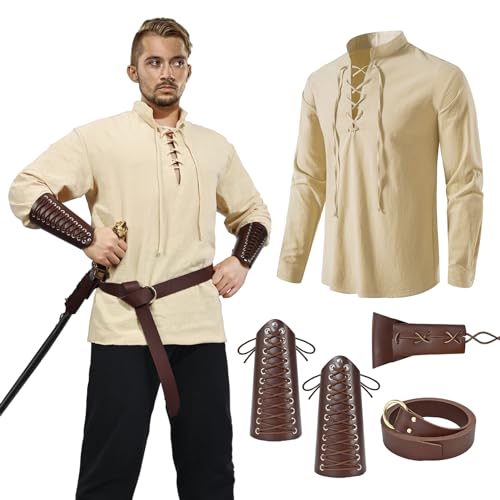 Raveparty Mittelalter Kostüm Herren, Mittelalter Kleidung, Mittelalter Hemd, Piraten Kostüm Männer, Renaissance Kostüm, Faschings kostüm Herren, Halloween Kostüm Herren (A, M)