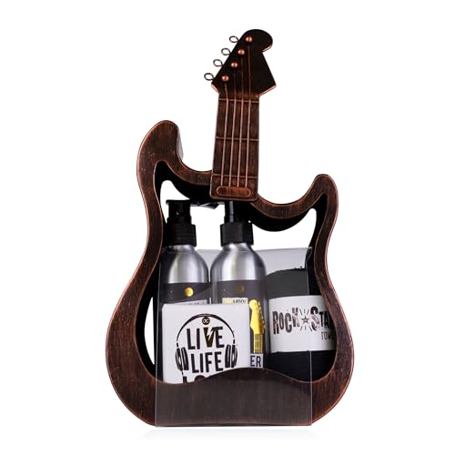 Accentra Geschenkset in Metall-GITARRE, inkl. Duschgel, Bodylotion, Seife und kleines Handtuch - Ausgefallenes Geschenk Set für besondere Anlässe wie Muttertag, Vatertag, Geburtstag oder Ostern