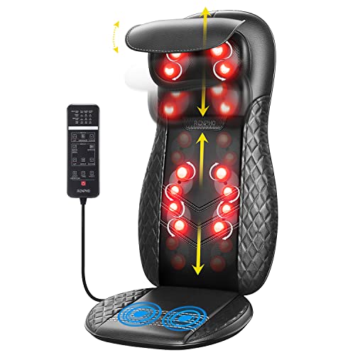 RENPHO Massagesitzauflage, Shiatsu Massageauflage Rückenmassagegerät mit DREI Massagezonen Wärmefunktion Massagematte mit Vibrationsmassage, Tiefenmassage Rollmassage für Nacken