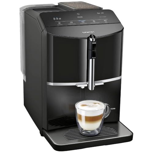 Siemens Kaffeevollautomat EQ300, Milchaufschäumdüse für Cappuccino, Latte Crema, 5 Kaffee- und Milchgetränke auf Knopfdruck, entnehmbare Brüheinheit, einfache und schnelle Reinigung, Schwarz, TF301E19