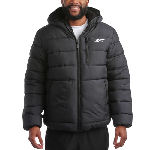 Reebok Herren-Winterjacke – schwerer Sherpa-Futter, Puffer-Parka, Herren-Wintermantel, isoliert, gesteppt, Skijacke für Herren, Schwarz (Jet Black), M