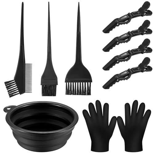 Yibaijia 9 Stk Haarfärbepinsel Set, Haare Färben Zubehör, Haar Färben Färbung Tool, mit Bürstenkamm, Haartönungsschale, Färbebürste, Ohrabdeckung Haar