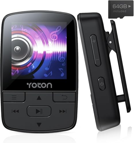 YOTON MP3-Player mit Bluetooth 5.2, 64 GB Speicher, FM-Radio, Sprachaufnahme, unabhängiger Lautstärkeregler, inkl. Kopfhörer, unterstützt Equalizer und Geschwindigkeitsregelung der Wiedergabe