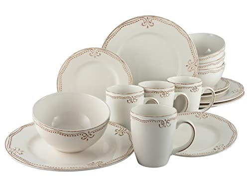 CreaTable, 23601, Serie Romantic Vintage, 16-teiliges Geschirrset für 4 Personen, Kombiservice aus Steinzeug, spülmaschinen- und mikrowellengeeignet, Qualitätsproduktion