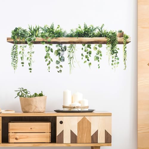 milaosk Wandtattoo Grüne Blätter Pflanzen Blume Wandsticker Selbstklebende Tapete Ranke Efeu Rebe Blumentopf Wandbilder Kunst Wandaufkleber Wanddeko für Wohnzimmer Schlafzimmer Küche Flur