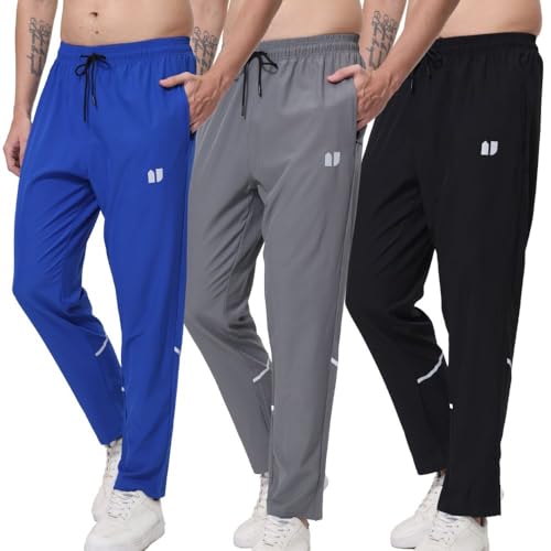 Hpbygstae 3-Pack Herren Athletic Sweatpants, Männer Laufen Jogging Hosen, mit elastischen Reißverschlusstaschen Black,Grey,Blue 2XL