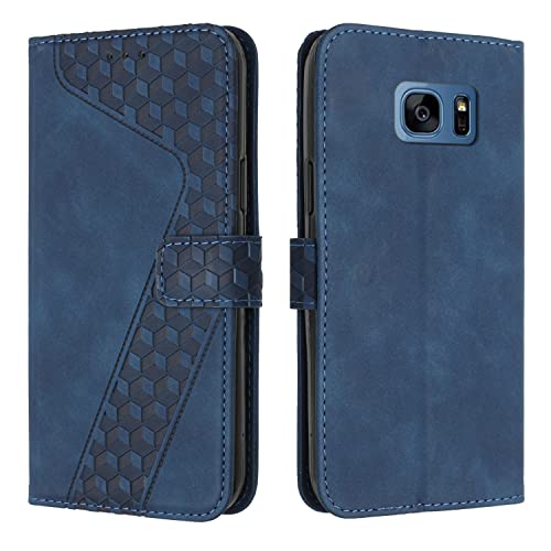 OKZone Kompatibel mit Samsung Galaxy S7 Hülle, Handyhülle Samsung S7, PU Leder Tasche Wallet Schutzhülle Galaxy S7, Flip Cover Klappbar Brieftasche Etui mit Magnet Kartenfach TPU Lederhülle (Blau)