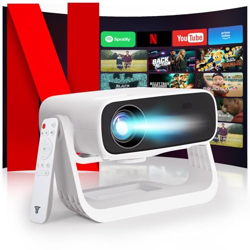 Wielio 2025 Neuer Upgraded Full HD 1080P Beamer, 20000 Lumens, 4K Unterstützung, Android 11, WiFi 6& Bluetooth 5.2, automatische Trapezkorrektur, 120° schwenkbarer Heimkino Beamer