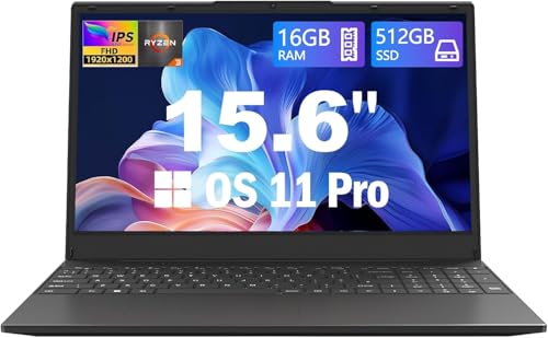 Azeyou Laptop mit 15,6'' FHD, Ryzen 3 3200U Prozessor Notebook, 16 GB RAM, 512 GB SSD, Win 11 Pro Tragbarer Laptop, 65W Fast Charge, 4500mAh, Dual Speakers, 5G WiFi & 2.4G WiFi, BT5.0, Type-C, Black
