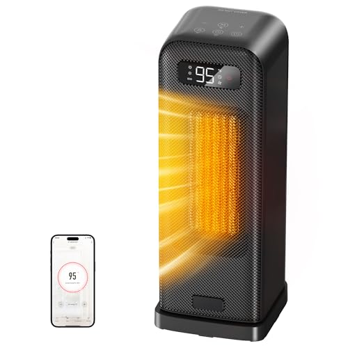 FLANUR Energiesparender Heizlüfter, 1500W Tragbare PTC Keramik Heizlüfter Leise, 70° Oszillierwaend, 12-Std-Timer, Überhitzungs-Kippschutz, Alexa & Google Assistant Heizlüfter, Schwarz, 1 Pack+4 Modi