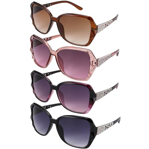 Utensilsto 4 Paare Groß Frauen Sonnenbrillen, Damen Polarisiert Mode Groß Klassische Sonnenbrille, Quadratischer Funkelnder Rahmen, UV400 Schutz Vintage Sunglasses für Damen Fahren Reisen
