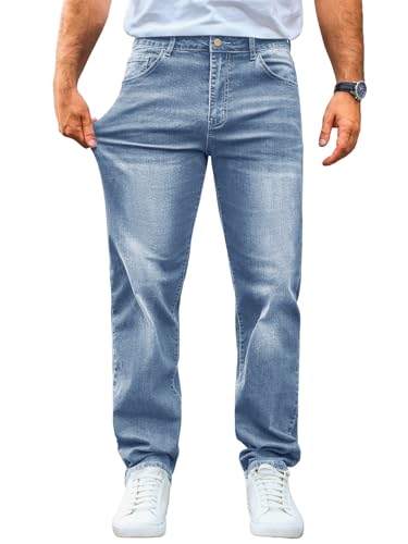 Runcati Jeans Herren Regular Fit Jeanshose Freizeit Stretch Denim Hosen Männer Lässig Basic Hose Hellblau L