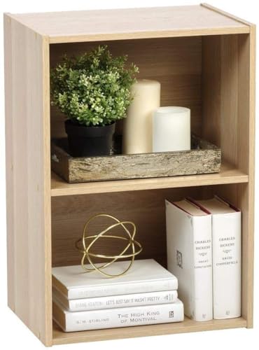 Iris Ohyama Modernes Bücherregal, 2 Etagen, Nachttisch, 40cm breit, Hellbraun, Vielseitig, Modular, Offenes Regal, Für Wohnzimmer, Büro, Schlafzimmer, Bücher, Dekor, Einfacher Aufbau, CX-2