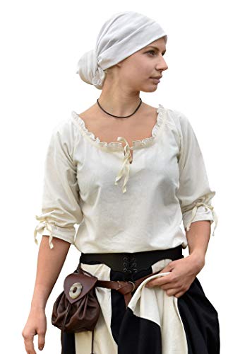 Battle-Merchant Mittelalter Bluse Birga | LARP Bluse aus Baumwolle mit 3/4 Arm | Mittelalter Kleidung für Damen (Natur/L)