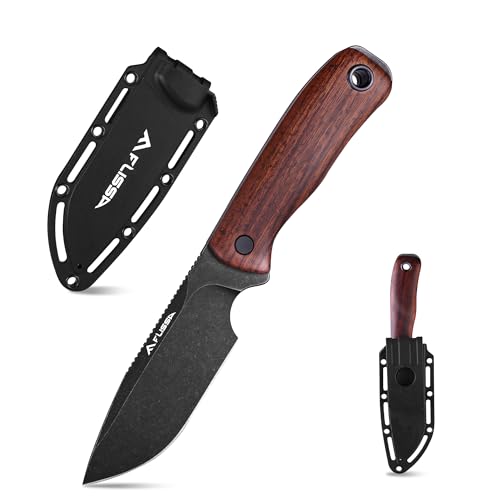 FLISSA Outdoor Messer, Jagdmesser feststehende Klinge aus 14C28N Stahl, Premium Survival Messer mit Ebenholzgriff und Scheide, Full-Tang Bushcraft Messer für Outdoor, Abenteuer, Geschenke für Männer