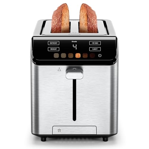 Chefman Smart Touch 2 Scheiben Digital Toaster, 6 Farbeinstellungen, Toaster Edelstahl mit extrabreiten Schlitzen, Touchscreen, +10 Sekunden, Auftauen, herausnehmbares Krümelfach - Edelstahl
