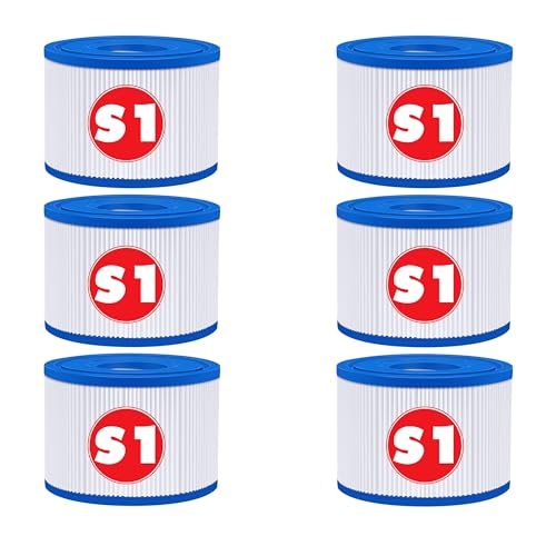 KGC 6 Stück S1 Filter Pool, 10.6cm x 4.5cm x 7cm, S1 Filterkartusche Whirlpool,Aufblasbare Whirlpool-Filter kompatibel, Poolfilter für Intex PureSpa Typ S1, Whirlpool Filter für 29001E Spa