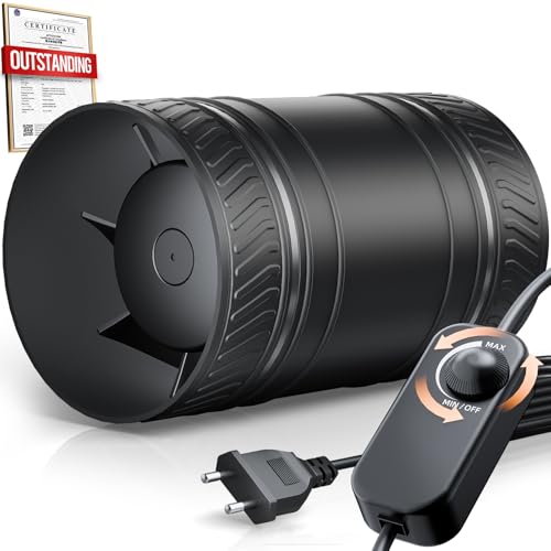 SBONNI 100 mm Rohrventilator Regelbar, Rohrlüfter 8 W, 310 m³/h, Überhitzungsschutz Ventilator, Kanalventilator, Inline Abluftventilator für Grow-Zelte, Gewächshaus, Badzimmer, Keller, Garage, Küche