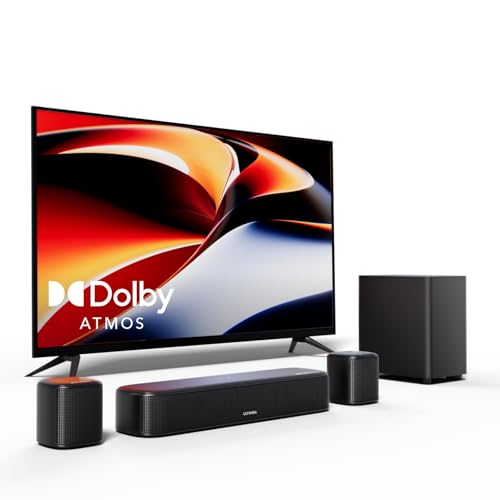 ULTIMEA 5.1ch Soundbar mit Dolby Atmos, 3D Surround Sound System für TV, App Control, Home Theater Sound System, TV Soundbar mit Subwoofer, 2 Surround Lautsprecher, HDMI eARC/Opt/AUX/BT, Aura A50 Pro