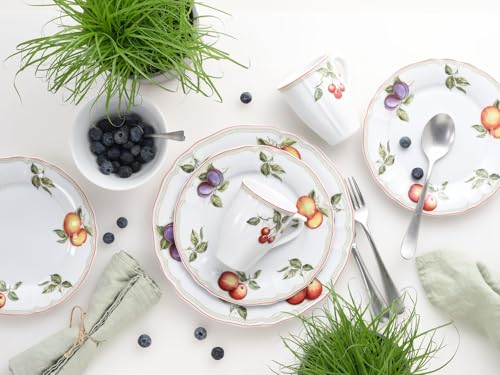CreaTable, 16999, Serie Flora ORCHARD, 16-teiliges Geschirrset für 4 Personen, Kombiservice aus Porzellan, spülmaschinen- und mikrowellengeeignet, Made in Europe