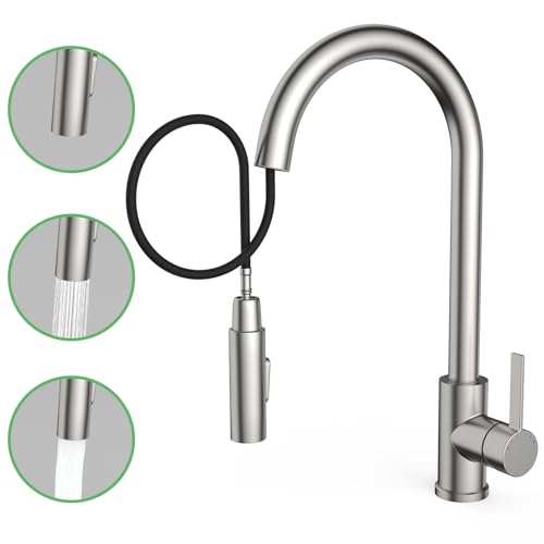 Hochdruck Wasserhahn Küche mit Brause Ausziehbar, küchenarmatur ausziehbar mit Zwei Wasserstrahlarten, Mischbatterie Spültischarmatur Küche Küchenarmaturen(Gebürstet)