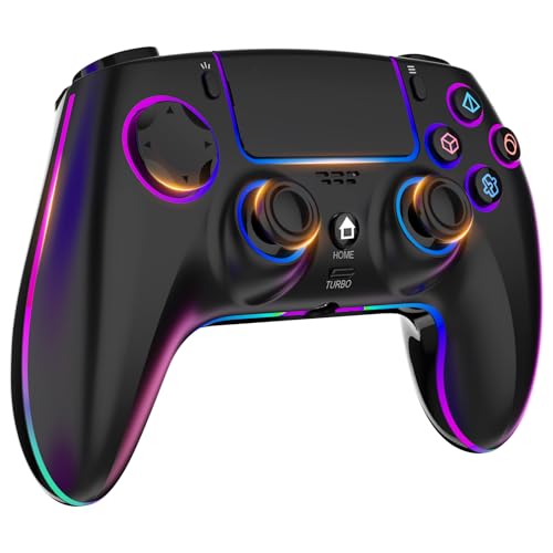 MYSTILUCK Wireless Controller für PS-4/PS-3/Pro/PC/MAC/iOS/Android/Steam Deck, Gamepad mit 7 Farben RGB Beleuchtung/Hall Effect Joystick/Dual Vibration/Turbo/Touchpad/Kopfhörerbuchse/1500 mAh Akku