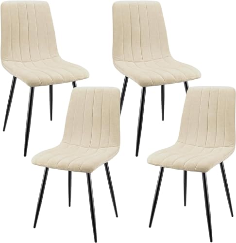 JIJIAN 4er Set Esszimmerstühle, Gepolsterte Stühle mit Leinenstoff und Schwarzen Metallbeinen, Streifendesign, Esszimmerstühle für Esszimmer Wohnzimmer Schlafzimmer Küche Rezeption