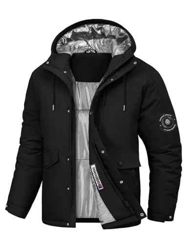 TOMEEK Winterjacke Herren Wasserdicht Skijacke Winddicht Warm Wintermantel Snowboardjacke Skianzüge Temperaturmessung Möglich mit Kapuze und Kompass(Schwarz,XL)