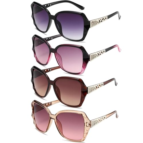 agogue 4er-Set Damen sonnenbrille, Retro Sonnenbrille Damen Schutz Stilvolle Oversized-Modelle mit Polarisierte Gläser