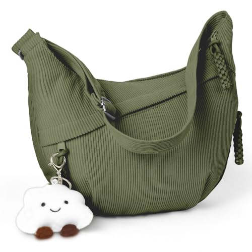 Aucuu Crossbody Bag Damen Umhängetasche, Halbmond Crossbody Bag, Cord Tasche Casual Schultertasche, Hobo Halfmoon Bag mit Verstellbarer Schultergurt, Bauchtasche Damen für Arbeit Reisen Alltag