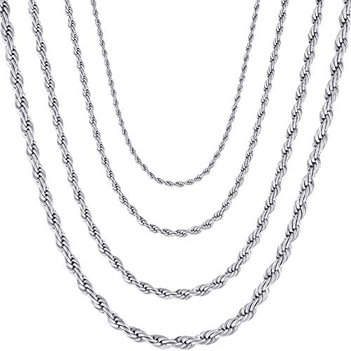 OSTAN Herren/Damen Halskette Edelstahl Verdrehte Kette Breite 2.0 MM Länge 45 cm Silber