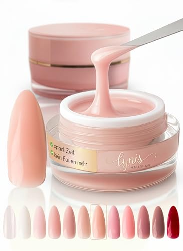 No File Aufbaugel für Gelnägel ALMOND NUDE 15ml für Profis & Anfänger als UV Gel SELBSTGLÄTTEND OHNE FEILEN · für UV & LED geeignet · pinchbar, mittelviskos