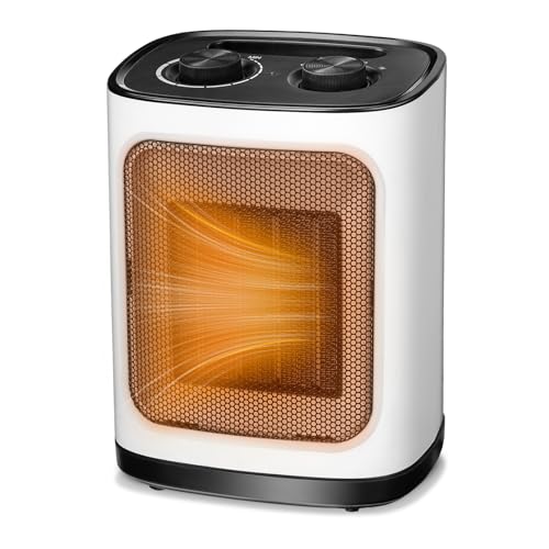 COWSAR Mini Heizlüfter Energiesparend, Heizung Elektrisch Drei Leistungsstufen - 1800W Wind Einstellbarer, Überhitzungs- und Kippschutz, Keramik Heizlüfter Klein für Badezimmer